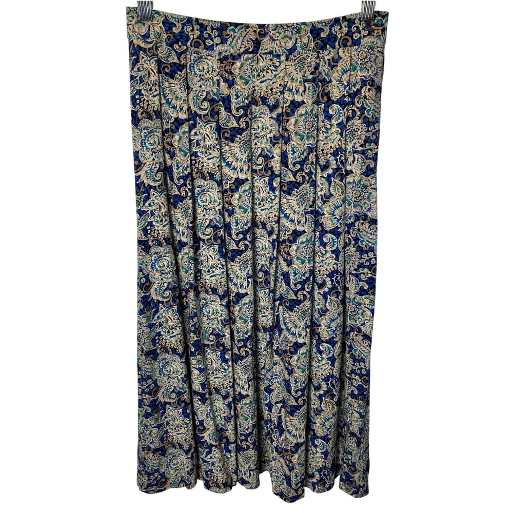 Vintage Worthington Paisley Pleated Maxi Skirt Women 10 Floral Boho Cottagecore